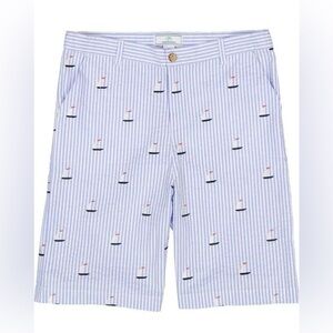 Classic Prep boys blue seersucker striped sailboat embroidered shorts sz 14 NWT